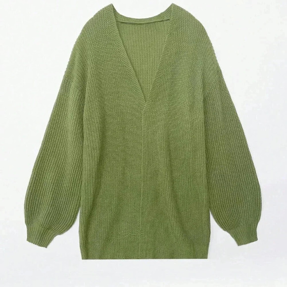 Army Green Casual Women's Solid Drop Shoulder Open Front Cardigan - Picture 6 of 8